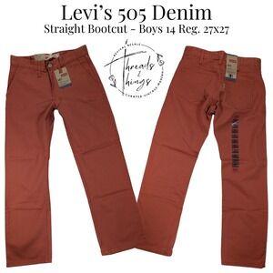 NWT Levi's 505 Jeans Boys 14 Reg 27x27 Salmon Pink Denim Straight Bootcut Cotton